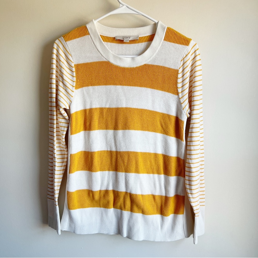 Loft Mustard Yellow Striped Pullover Sweater
